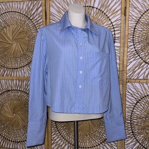 Winners Cropped Blue Striped Button-Up Shirt L